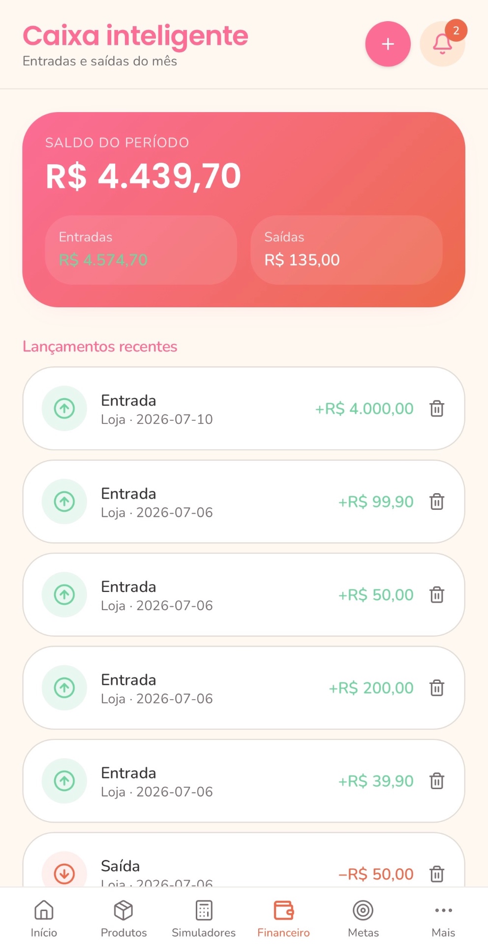 Lucro — tela real do aplicativo Simplifique