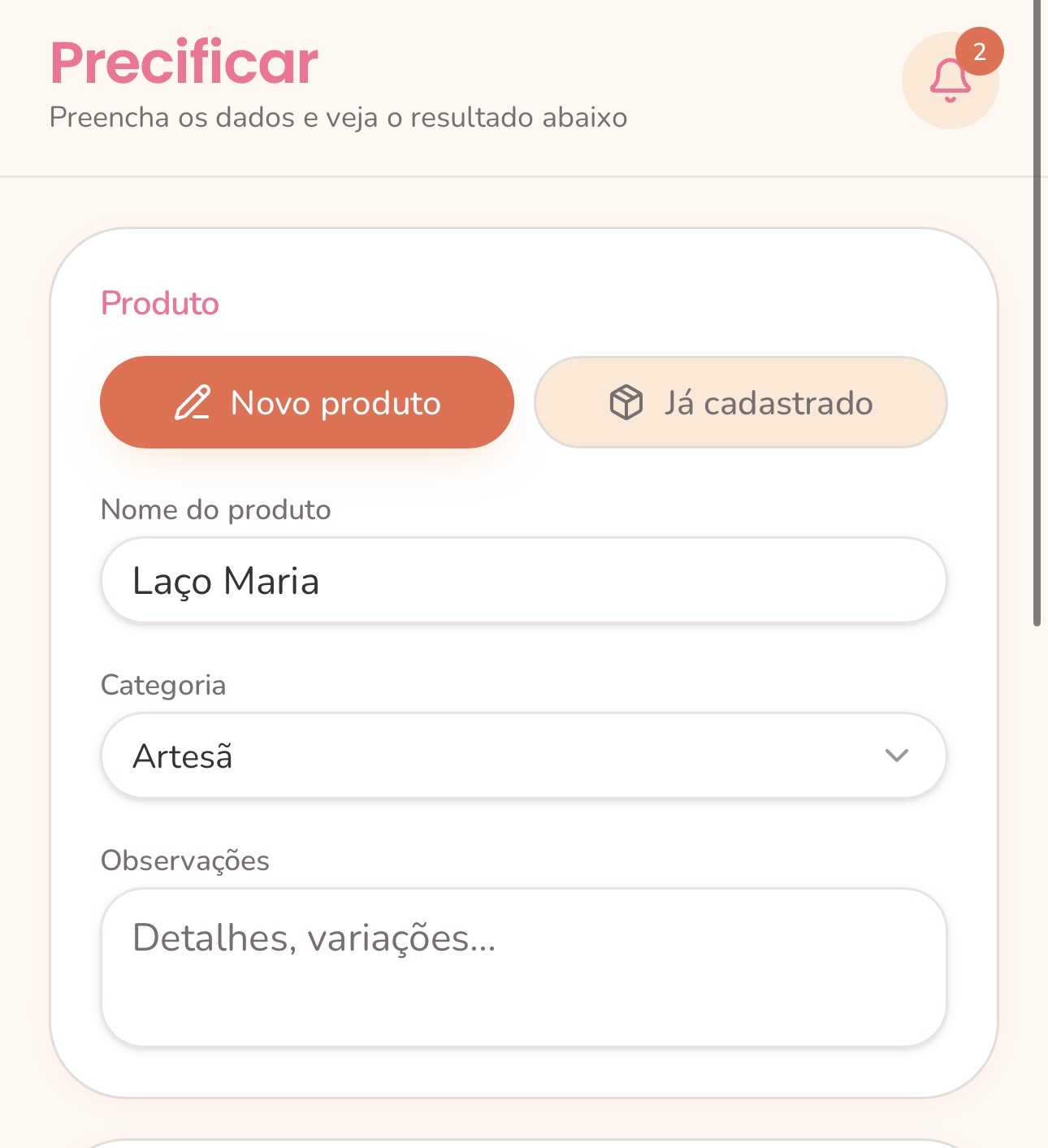 Cadastro de produtos — tela real do aplicativo Simplifique